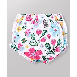 Babyhug Single Jersey Knit Sleeveless Floral & Butterfly  Printed Bow Applique Frock With Bloomer - Multicolor
