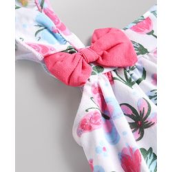 Babyhug Single Jersey Knit Sleeveless Floral & Butterfly  Printed Bow Applique Frock With Bloomer - Multicolor