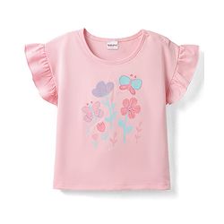 Babyhug Single Jersey Knit Half Sleeves Top & Shorts Set with Floral Print - Pink