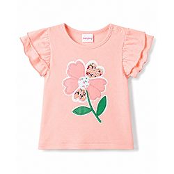Babyhug 100% Cotton Single Jersey Knit Frill Sleeves Top & Shorts Set With Floral Print - Pink & Green