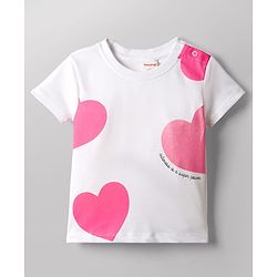 Babyhug Single Jersey Knit Half Sleeves Top & Skirt Set With Heart Print - White & Pink