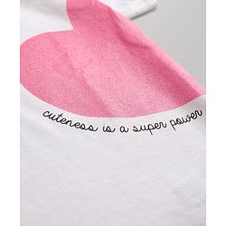 Babyhug Single Jersey Knit Half Sleeves Top & Skirt Set With Heart Print - White & Pink