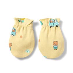 Babyhug 100% Cotton Knit Bear & Vehicles Printed Mittens & Booties Set - Yellow