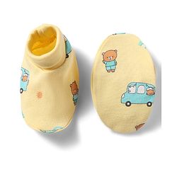 Babyhug 100% Cotton Knit Bear & Vehicles Printed Mittens & Booties Set - Yellow