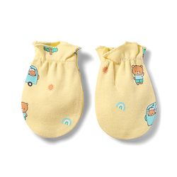 Babyhug 100% Cotton Knit Bear & Vehicles Printed Mittens & Booties Set - Yellow