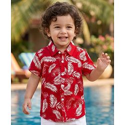 Babyhug Cotton Woven Half Sleeves Shirt With Leaf Print - Red