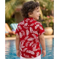 Babyhug Cotton Woven Half Sleeves Shirt With Leaf Print - Red
