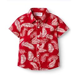 Babyhug Cotton Woven Half Sleeves Shirt With Leaf Print - Red