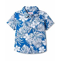 Babyhug 100% Cotton Woven Shirt Half Sleeve Regular Collar Printed Blue 9-12 Months