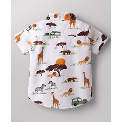 Babyhug Cotton Woven Shirt Half Sleeve Regular Collar Printed White 9-12 Months