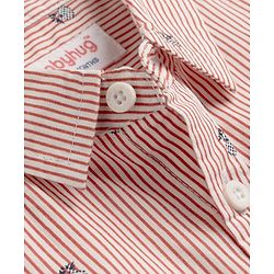 Babyhug Cotton Woven Half Sleeves Striped Shirt with Pineapple Print - Red