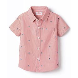 Babyhug Cotton Woven Half Sleeves Striped Shirt with Pineapple Print - Red