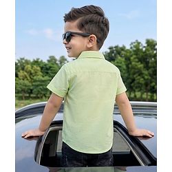 Babyhug Cotton Woven Half Sleeves Striped Shirt - Green