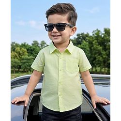 Babyhug Cotton Woven Half Sleeves Striped Shirt - Green