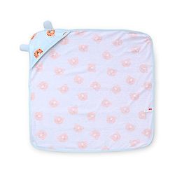 Babyhug Cotton Knit Hooded Towel With Tiger Print L 75 x B 75 cm - Light Blue