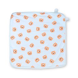 Babyhug Cotton Knit Hooded Towel With Tiger Print L 75 x B 75 cm - Light Blue