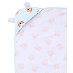 Babyhug Cotton Knit Hooded Towel With Tiger Print L 75 x B 75 cm - Light Blue