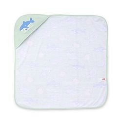 Babyhug Cotton Knit Hooded Towel With Shark Print & Embroidery L 75 x B 75 cm - Green