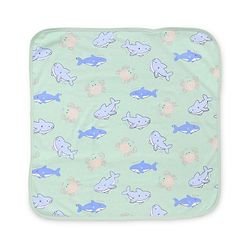 Babyhug Cotton Knit Hooded Towel With Shark Print & Embroidery L 75 x B 75 cm - Green