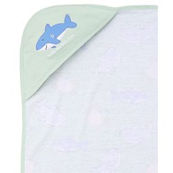 Babyhug Cotton Knit Hooded Towel With Shark Print & Embroidery L 75 x B 75 cm - Green