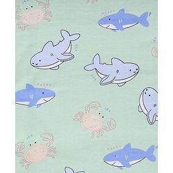 Babyhug Cotton Knit Hooded Towel With Shark Print & Embroidery L 75 x B 75 cm - Green