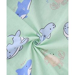 Babyhug Cotton Knit Hooded Towel With Shark Print & Embroidery L 75 x B 75 cm - Green