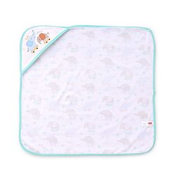 Babyhug Cotton Knit Hooded Towel With Elephant Print & Embroidery L 75 x B 75 cm - Blue