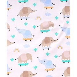 Babyhug Cotton Knit Hooded Towel With Elephant Print & Embroidery L 75 x B 75 cm - Blue