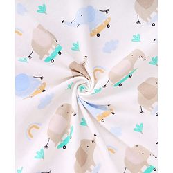 Babyhug Cotton Knit Hooded Towel With Elephant Print & Embroidery L 75 x B 75 cm - Blue