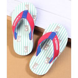 Cute Walk by Babyhug Flip Flops with Teddy Print - Red