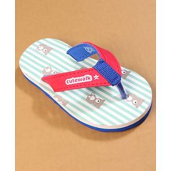 Cute Walk by Babyhug Flip Flops with Teddy Print - Red
