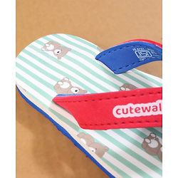 Cute Walk by Babyhug Flip Flops with Teddy Print - Red
