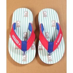 Cute Walk by Babyhug Flip Flops with Teddy Print - Red