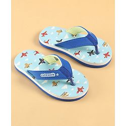 Cute Walk by Babyhug Slip On Aeroplane Printed Flip Flops - Blue