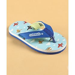 Cute Walk by Babyhug Slip On Aeroplane Printed Flip Flops - Blue