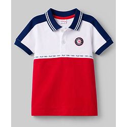 Babyhug Cotton Knit Polo T-Shirt With Graphics & 3D Badge - Multicolor
