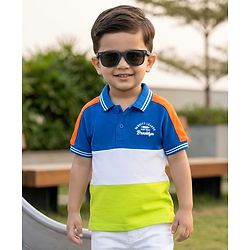Babyhug Cotton Knit Striped Polo T-Shirt With Text Print - Multicolor