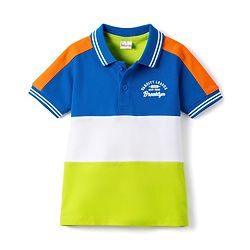 Babyhug Cotton Knit Striped Polo T-Shirt With Text Print - Multicolor