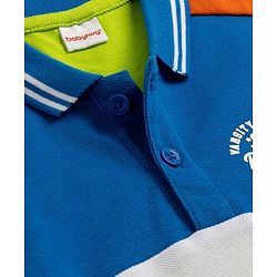 Babyhug Cotton Knit Striped Polo T-Shirt With Text Print - Multicolor