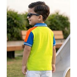 Babyhug Cotton Knit Striped Polo T-Shirt With Text Print - Multicolor