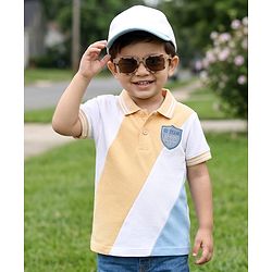 Babyhug Cotton Knit Polo T-Shirt with Badge Detailing Multi Color 6-9 Months