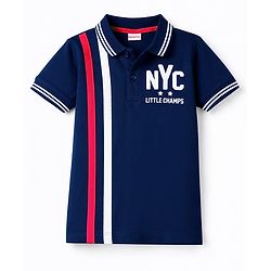 Babyhug Cotton Knit Polo T-Shirt With Text Print - Multicolor