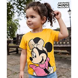 Babyhug Disney Cotton Single Jersey Knit T-Shirt with Half Sleeves and Minnie Mouse Print - Orange