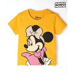Babyhug Disney Cotton Single Jersey Knit T-Shirt with Half Sleeves and Minnie Mouse Print - Orange