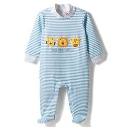 Babyhug Cotton Knit Full Sleeves Footed Sleepsuit With Animal Patch - Blue
