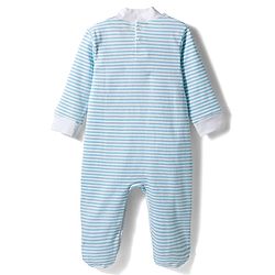 Babyhug Cotton Knit Full Sleeves Footed Sleepsuit With Animal Patch - Blue