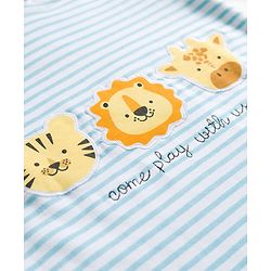 Babyhug Cotton Knit Full Sleeves Footed Sleepsuit With Animal Patch - Blue