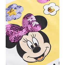 Babyhug Disney 100% Cotton Single Jersey Knit Half Sleeves T-Shirt and Shorts with Minnie Mouse & Flowers Print with Sequins - White, Pink