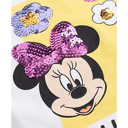 Babyhug Disney 100% Cotton Single Jersey Knit Half Sleeves T-Shirt and Shorts with Minnie Mouse & Flowers Print with Sequins - White, Pink