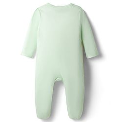 Babyhug Cotton Knit Full Sleeves Dino Embroidered Sleepsuit - Light Green